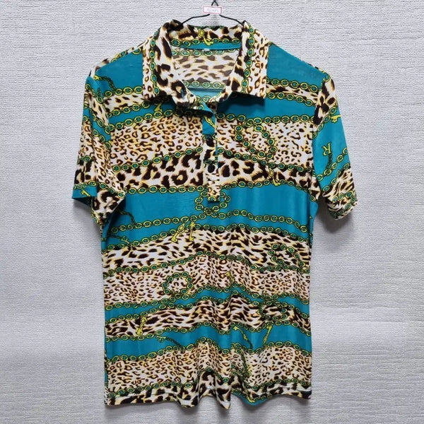[BUNJANG] Leopard Chain Print Short Sleeve Polo T-Shirt / 자082 반팔 카라티셔츠