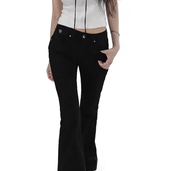 [BUNJANG] Chicwin Button Low-Rise Slim Bootcut Pants / 시크윈 버튼 로우라이즈  탄탄 코튼 슬림 부츠컷팬츠