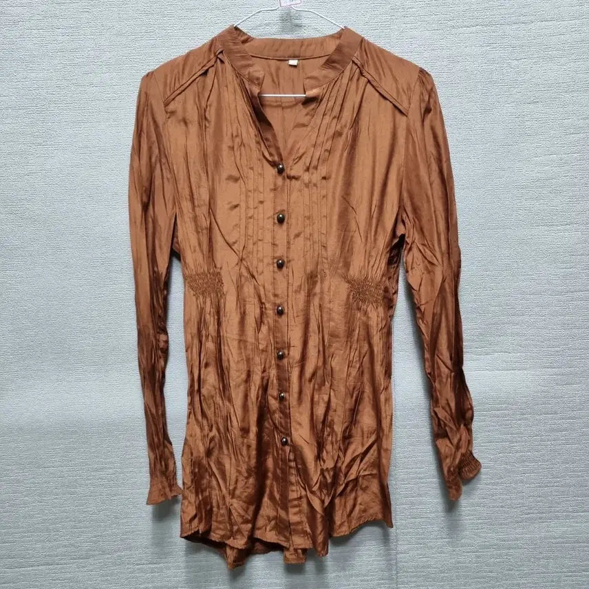 [BUNJANG] Brown Shimmer Shirt with Shirring Detail / 자084 셔츠