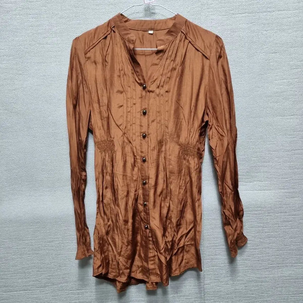 [BUNJANG] Brown Shimmer Shirt with Shirring Detail / 자084 셔츠