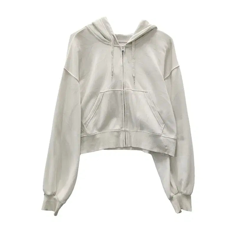 [BUNJANG] GU Vintage Casual Drop Shoulder Cropped Hooded Zip-Up / GU 지유 빈티지 캐주얼 드롭숄더 크롭 후드 집업