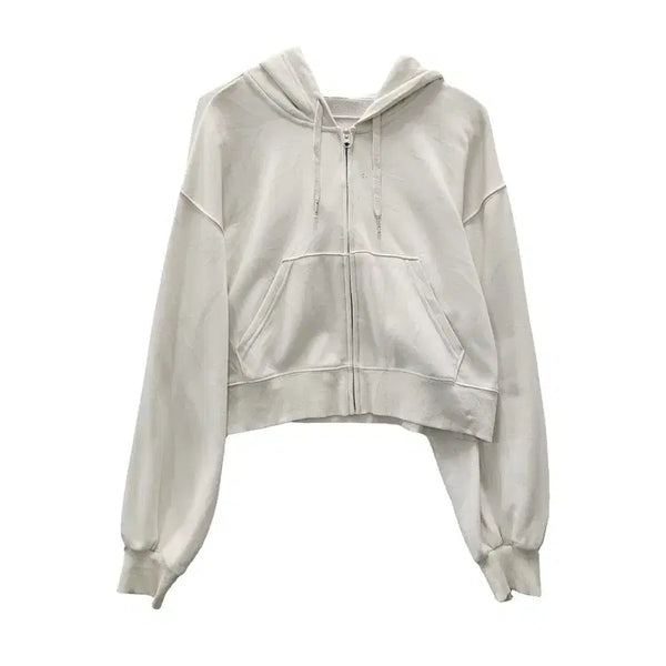 [BUNJANG] GU Vintage Casual Drop Shoulder Cropped Hooded Zip-Up / GU 지유 빈티지 캐주얼 드롭숄더 크롭 후드 집업