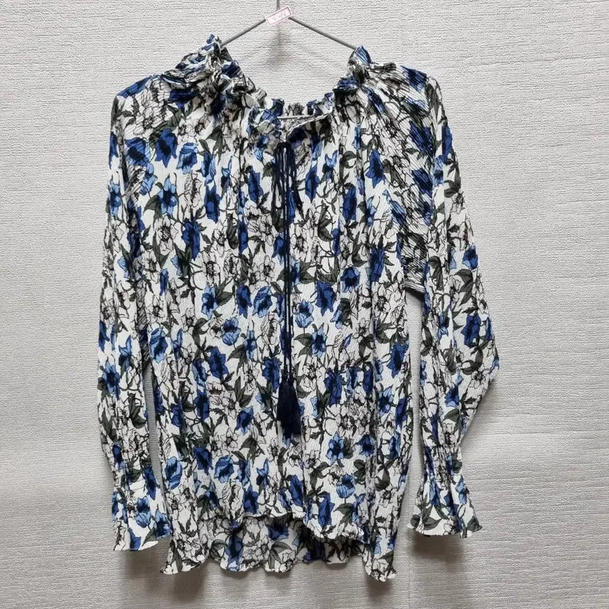 [BUNJANG] White Floral Print Frill Blouse / 자086 프릴 블라우스