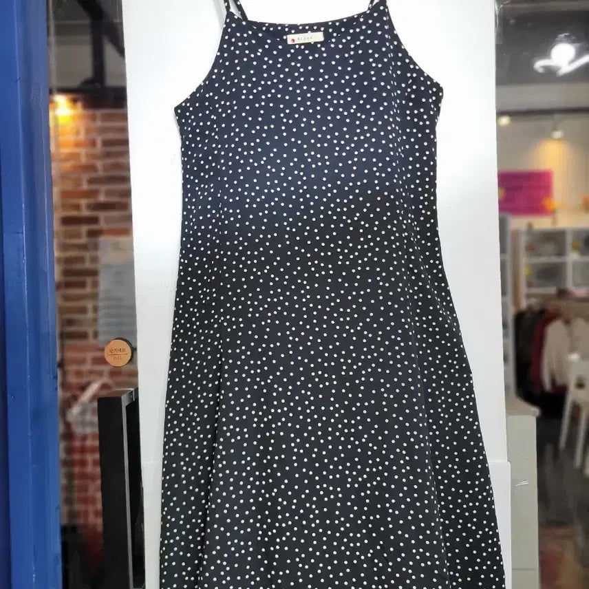 [BUNJANG] Black Dot Sleeveless Long Dress / 블랙 도트 나시 원피스