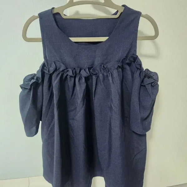 [BUNJANG] Navy Off-Shoulder Frill Blouse / 네이비 오프숄더 프릴 블라우스