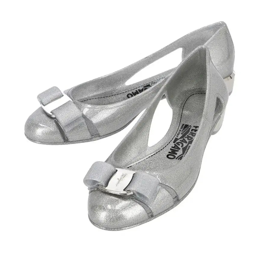 [BUNJANG] Salvatore Ferragamo Vara Bow Jelly Flats Silver Women's Pumps / 페라가모 젤리슈즈 바라 여성 펌프스 리본 실버 여름 명품 신발