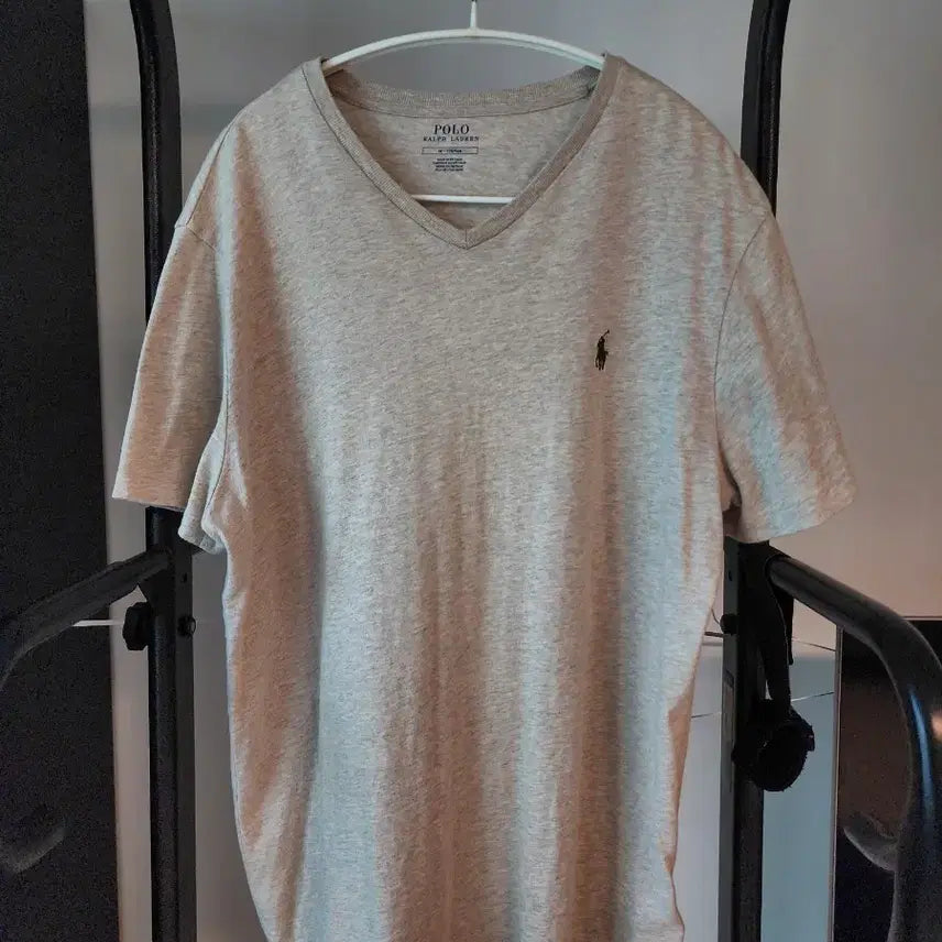 [BUNJANG] Polo Ralph Lauren Oatmeal V-Neck Short Sleeve T-Shirt / (M/95~100)폴로 오트밀 브이넥 반팔