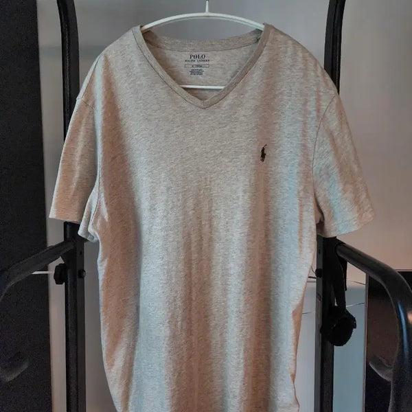 [BUNJANG] Polo Ralph Lauren Oatmeal V-Neck Short Sleeve T-Shirt / (M/95~100)폴로 오트밀 브이넥 반팔