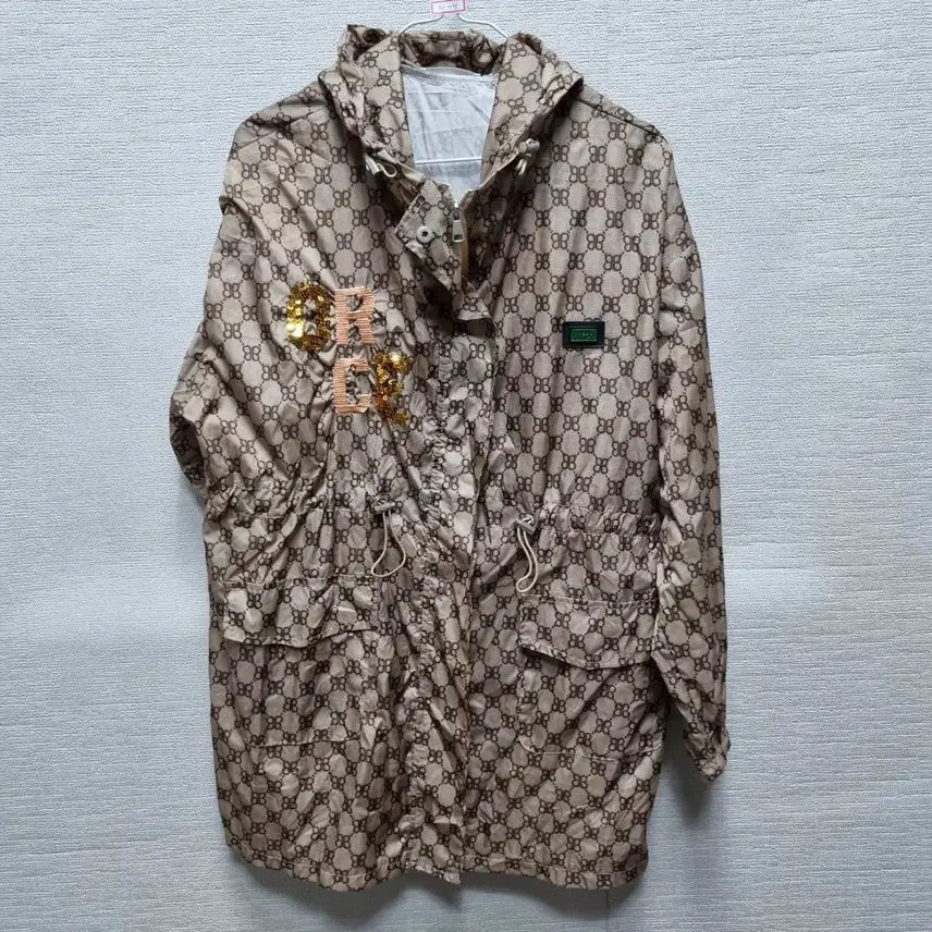 [BUNJANG] Women's Long Jacket with Hood and Sequin Detail / 자088 바람막이 롱 자켓