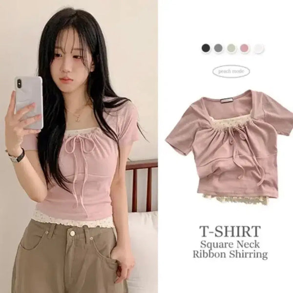 [BUNJANG] Pink Short Sleeve T-Shirt / 에이블리 분홍 반팔
