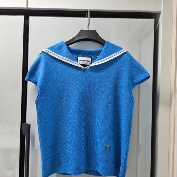 [BUNJANG] Karl Lagerfeld Navy Collar Sleeveless Knit - Blue / 칼라거펠트 네이비 칼라 민소매 니트 블루