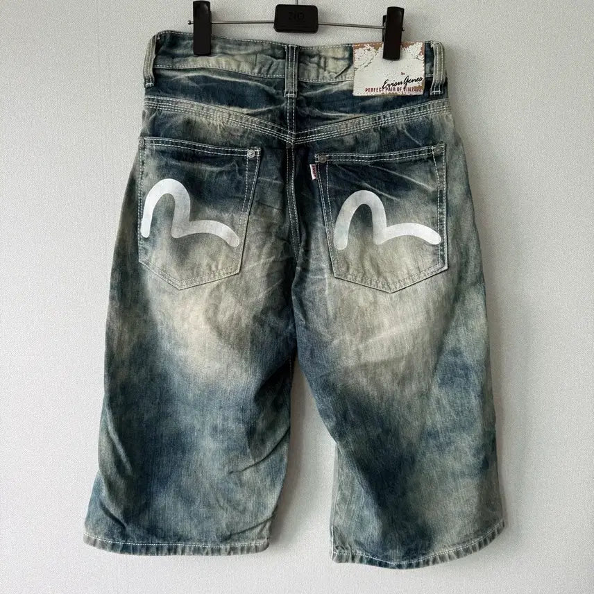 [BUNJANG] Evisu Logo Washed 7/10 Denim Pants / 에비수 로고 워싱 7부 데님