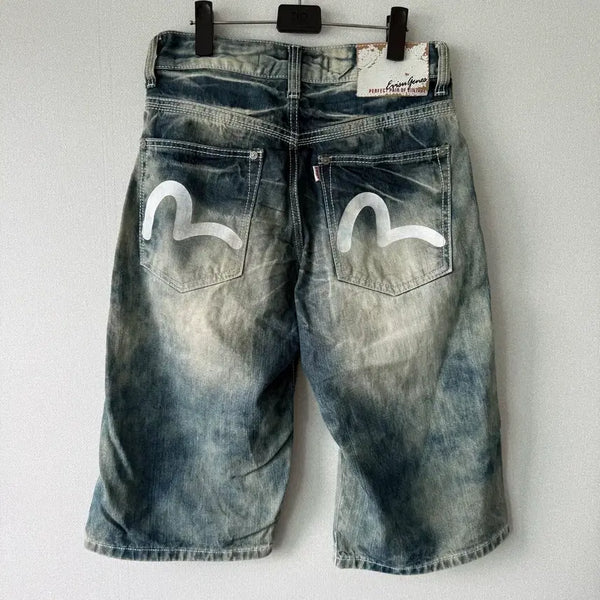 [BUNJANG] Evisu Logo Washed 7/10 Denim Pants / 에비수 로고 워싱 7부 데님