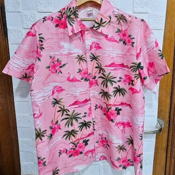 [BUNJANG] Hawaiian Pink Flamingo Short Sleeve Shirt XL / 하와이안 핑크 플라밍고 반팔 셔츠 XL