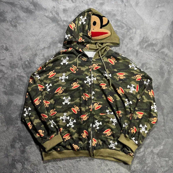 [BUNJANG] Polflank Y2K Skull Pattern Hoodie Zip-up / [L] 폴플랭크 Y2K 해골 패턴 후드집업