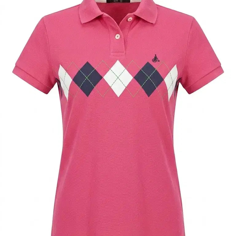 [BUNJANG] Beanpole Argyle Front Panel Short Sleeve Polo Shirt Pink / 빈폴 아가일 프론트패널 반팔카라티 55 핑크