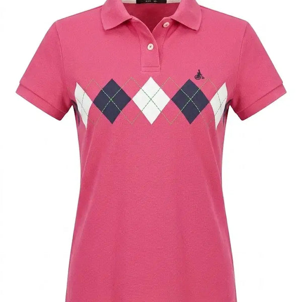 [BUNJANG] Beanpole Argyle Front Panel Short Sleeve Polo Shirt Pink / 빈폴 아가일 프론트패널 반팔카라티 55 핑크