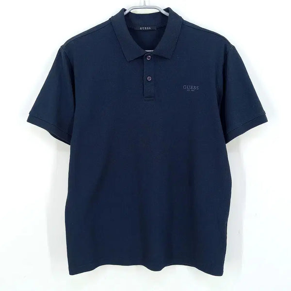 [BUNJANG] Guess Men's Summer Coated Logo Short Sleeve Polo Shirt Navy L / 게스 남성 여름 코팅로고 반팔카라티 네이비L (HU45642)