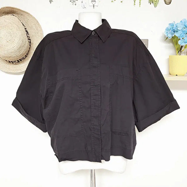[BUNJANG] Zara Black Label Roll-Up Cropped Utility Shirt / 자라 롤업 크롭 유틸리티 셔츠 77 블랙