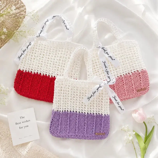 [BUNJANG] Handmade Knitted Two-Tone Lovely Mini Tote Bag / 핸드메이드 뜨개 가방  투톤 러블리 미니 토트백