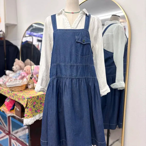 [BUNJANG] GLOBAL WORK Denim Overalls Midi Dress L / GLOBAL WORK 글로벌워크 데님 멜빵 미디 원피스 L JPN