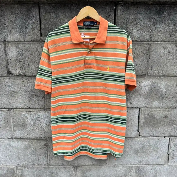 [BUNJANG] Polo Ralph Lauren Striped Collar Short Sleeve T-Shirt (M) / 폴로 랄프로렌 빈티지 스트라이프 카라 반팔 티셔츠 m