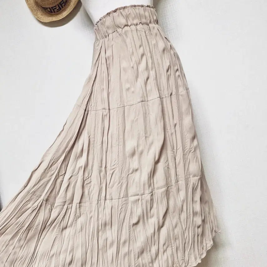 [BUNJANG] Another Read Tiered Crinkle Banding Long Skirt Beige / 언아더리드 티어드크링클 밴딩주름 롱스커트 55 66 베이지