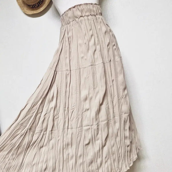 [BUNJANG] Another Read Tiered Crinkle Banding Long Skirt Beige / 언아더리드 티어드크링클 밴딩주름 롱스커트 55 66 베이지