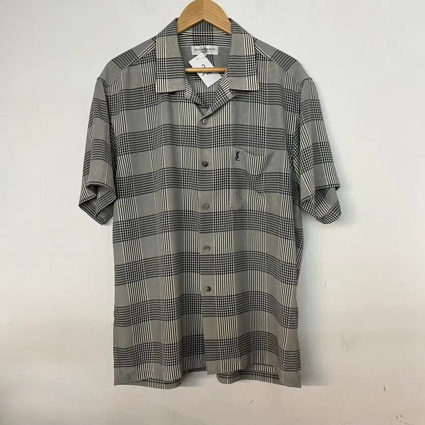 [BUNJANG] Saint Laurent 90s Check Short Sleeve Shirt Men's 100 / 남성100) 입생로랑 90s 체크 반팔 셔츠