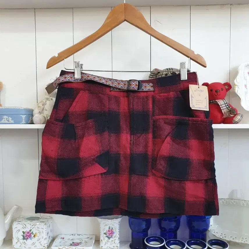 [BUNJANG] Lodge Red Buffalo Check Mini Skirt / 레드 체크 미니 스커트