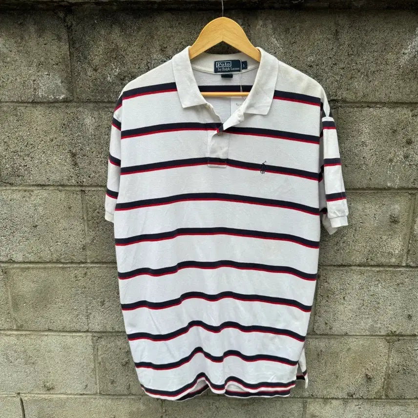 [BUNJANG] Polo Ralph Lauren Vintage Striped Collar Short Sleeve T-Shirt L / 폴로 랄프로렌 빈티지 스트라이프 카라 반팔 티셔츠 L