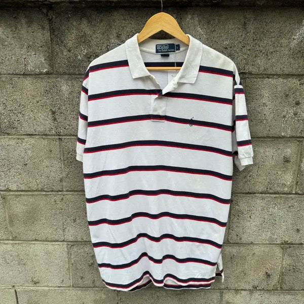 [BUNJANG] Polo Ralph Lauren Vintage Striped Collar Short Sleeve T-Shirt L / 폴로 랄프로렌 빈티지 스트라이프 카라 반팔 티셔츠 L