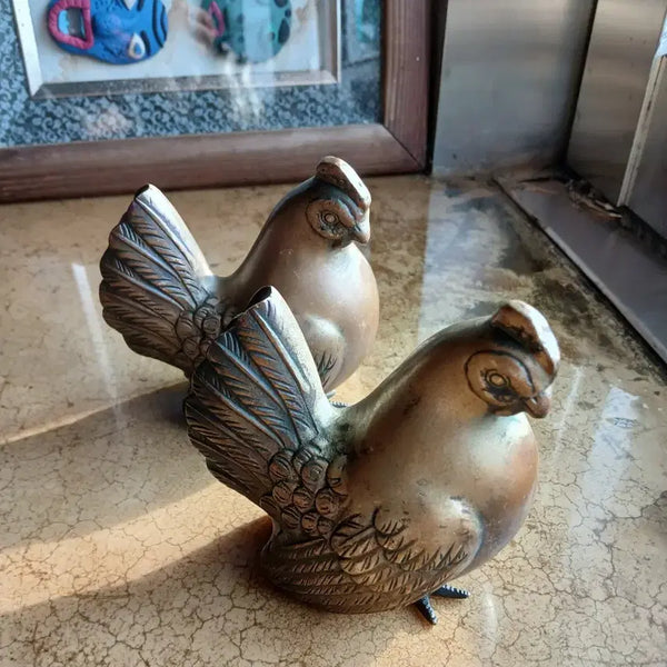 [BUNJANG] Vintage Bronze Rooster and Hen Set / 동 꼬꼬