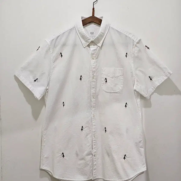 [BUNJANG] GAP USA Hawaiian Embroidered Oxford Short-Sleeve Shirt / USA GAP 하와이안 자수 옥스퍼드 반팔셔츠
