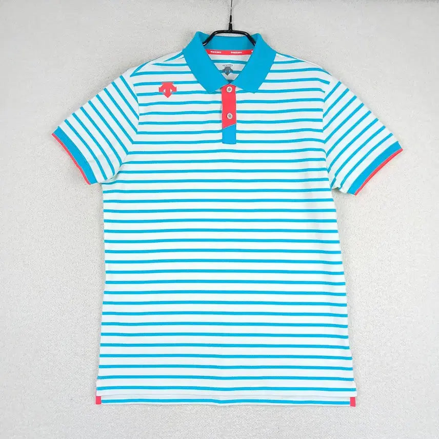 [BUNJANG] Descente Men's Striped Collar Short Sleeve T-Shirt (Size 95) / 데상트 남성 카라 반팔티(95)