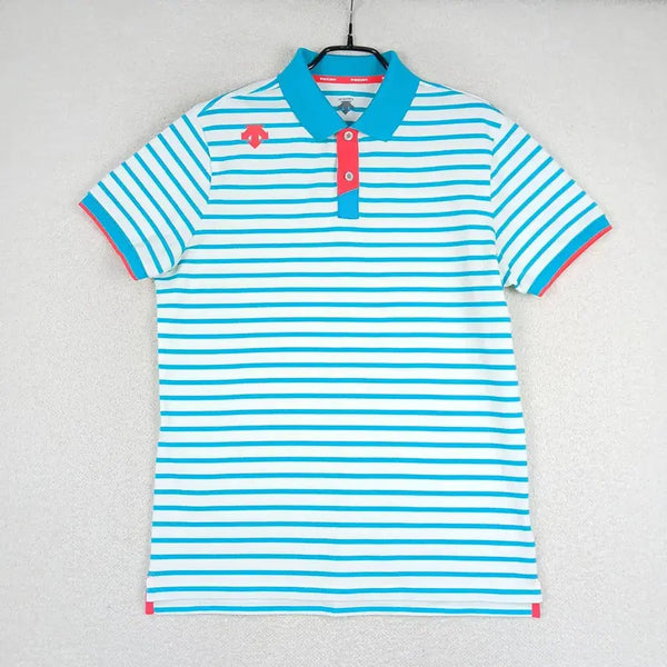 [BUNJANG] Descente Men's Striped Collar Short Sleeve T-Shirt (Size 95) / 데상트 남성 카라 반팔티(95)