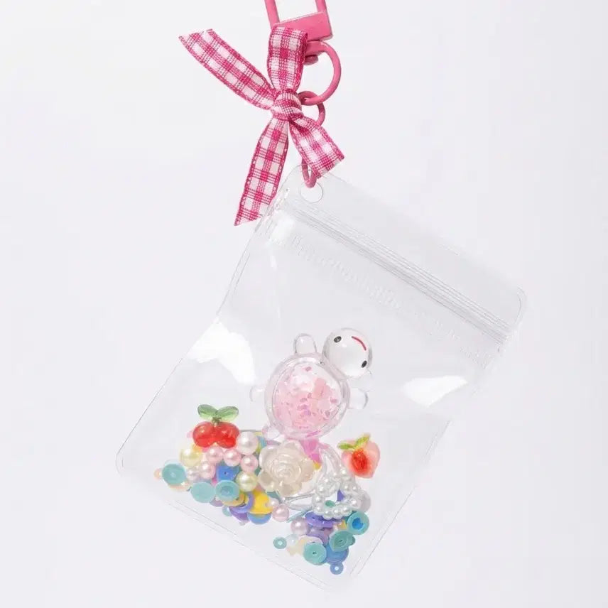 [BUNJANG] Handmade Beaded Pouch Shaker Keyring - Pink / [키링] 행운의 비즈 파우치 쉐이커 키링 (반짝반짝 야광)/ 핑크