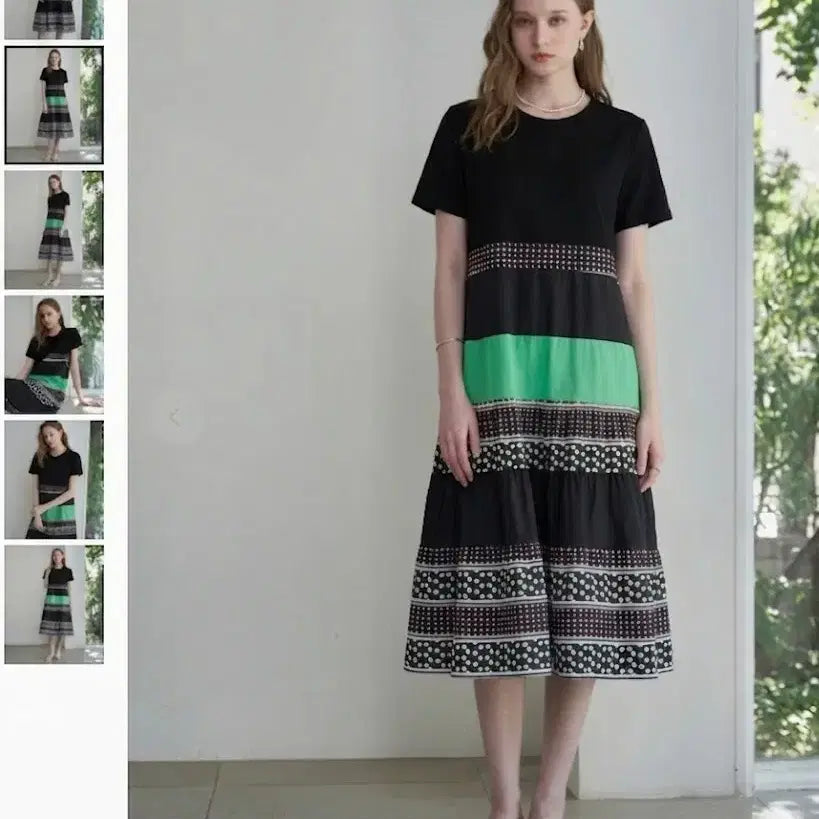 [BUNJANG] Multi-Pattern Short-Sleeve Dress Black / 멀티패턴 반팔원피스 55 66 블랙