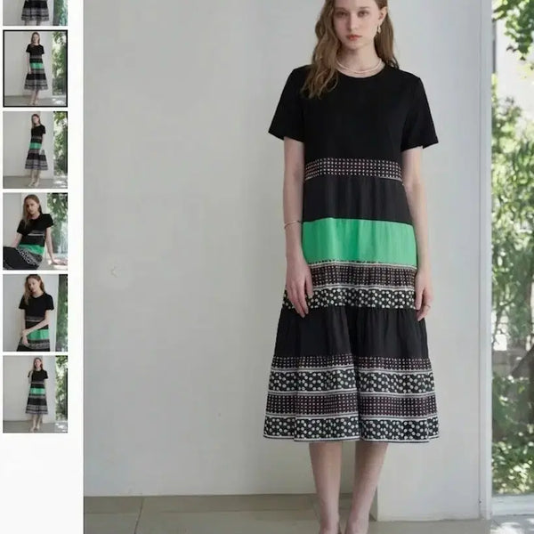 [BUNJANG] Multi-Pattern Short-Sleeve Dress Black / 멀티패턴 반팔원피스 55 66 블랙
