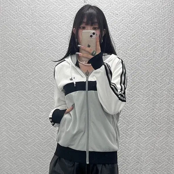 [BUNJANG] Adidas Rare Y2K Casual Oreo Jersey Zip-Up Hoodie 95 / 아디다스 희귀 Y2K 캐주얼 키치 오레오 져지 후드집업 95 C12772
