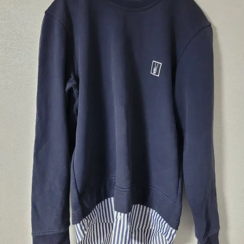 [BUNJANG] Solid Homme Navy Sweatshirt Layered Shirt / 가슴55) 솔리드옴므 네이비 맨투맨 셔츠 레이어드