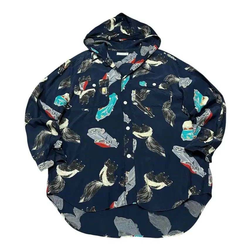 [BUNJANG] Powder Vintage Car Pattern Hooded Shirt / (바배) Powder 파우더 빈티지 자동차 패턴 후드 셔츠