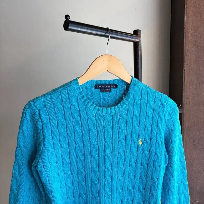 [BUNJANG] Polo Ralph Lauren Sky Blue Cable Knit Sweater Size S / 17385 - 폴로 랄프로렌 스카이블루 케이블 니트