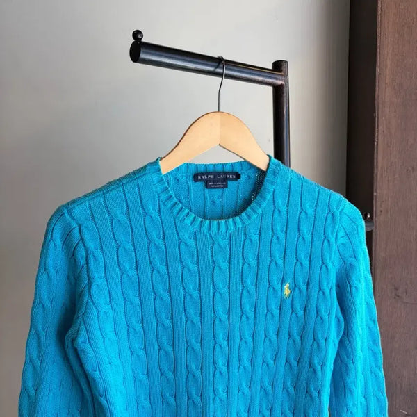 [BUNJANG] Polo Ralph Lauren Sky Blue Cable Knit Sweater Size S / 17385 - 폴로 랄프로렌 스카이블루 케이블 니트