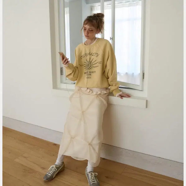 [BUNJANG] Oursaalty Vine Layered Long Skirt Cream / 아우어솔티 vine skirt