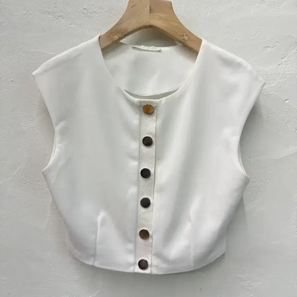 [BUNJANG] Zara Women's White Cropped Sleeveless Shirt Vest 55-66 / 자라 여 셔츠 화이트/조끼/크롭/민소매 55-66
