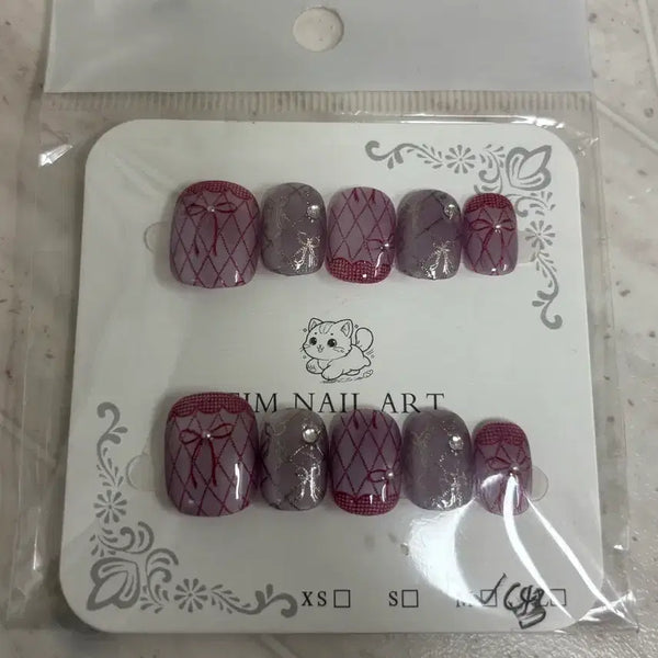 [BUNJANG] Pink Ribbon Nail Tips (M Size) / 핑크리본 네일팁