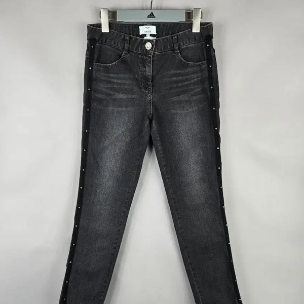 [BUNJANG] Obzee 55 Black Denim Skinny Jeans with Jewel Embellishments / [무료배송]한섬 오브제 55 스판 보석 장식 스키니 흑청 데님 청바지