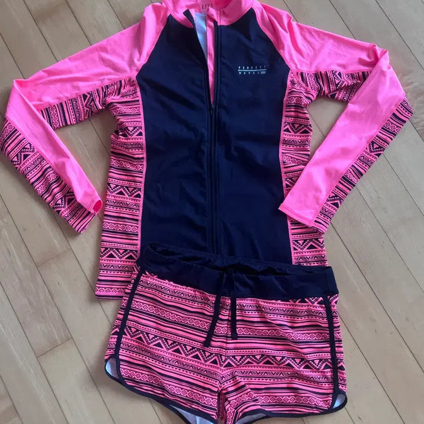 [BUNJANG] Elle Rash Guard Set - Black & Orange / 엘르 래쉬가드 세트 /블랙 오렌지