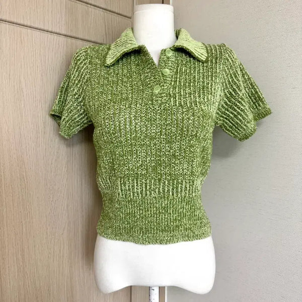 [BUNJANG] TheOpen Product Glitter Short Sleeve Knit Green Size 1 / 더오픈프로덕트) 글리터 반팔 니트